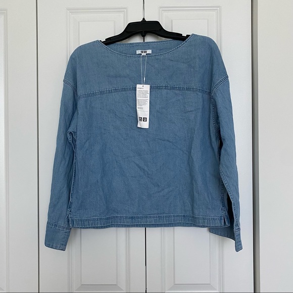 NWT Uniqlo Denim Boat Neck Long Sleeve Blouse - Picture 7 of 10